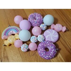 Donut‎ Rainbow Candy Christmas Ornaments Lot Sparkles Shatterproof